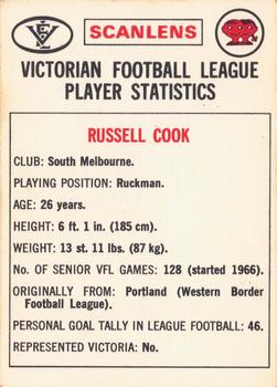 1974 Scanlens VFL #90 Russell Cook Back